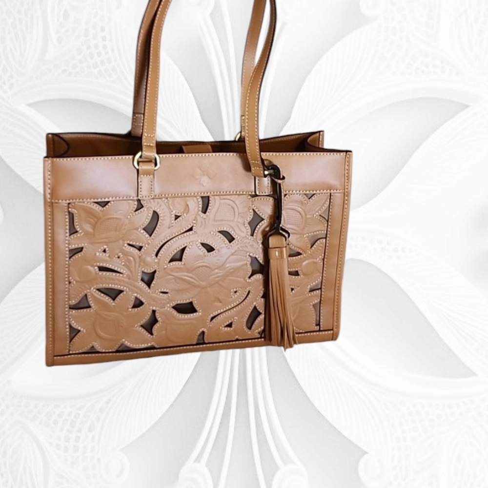 PATRICIA NASH Gianella Tote Mesh Cavo Appllique Tooled - Picture 2 of 10